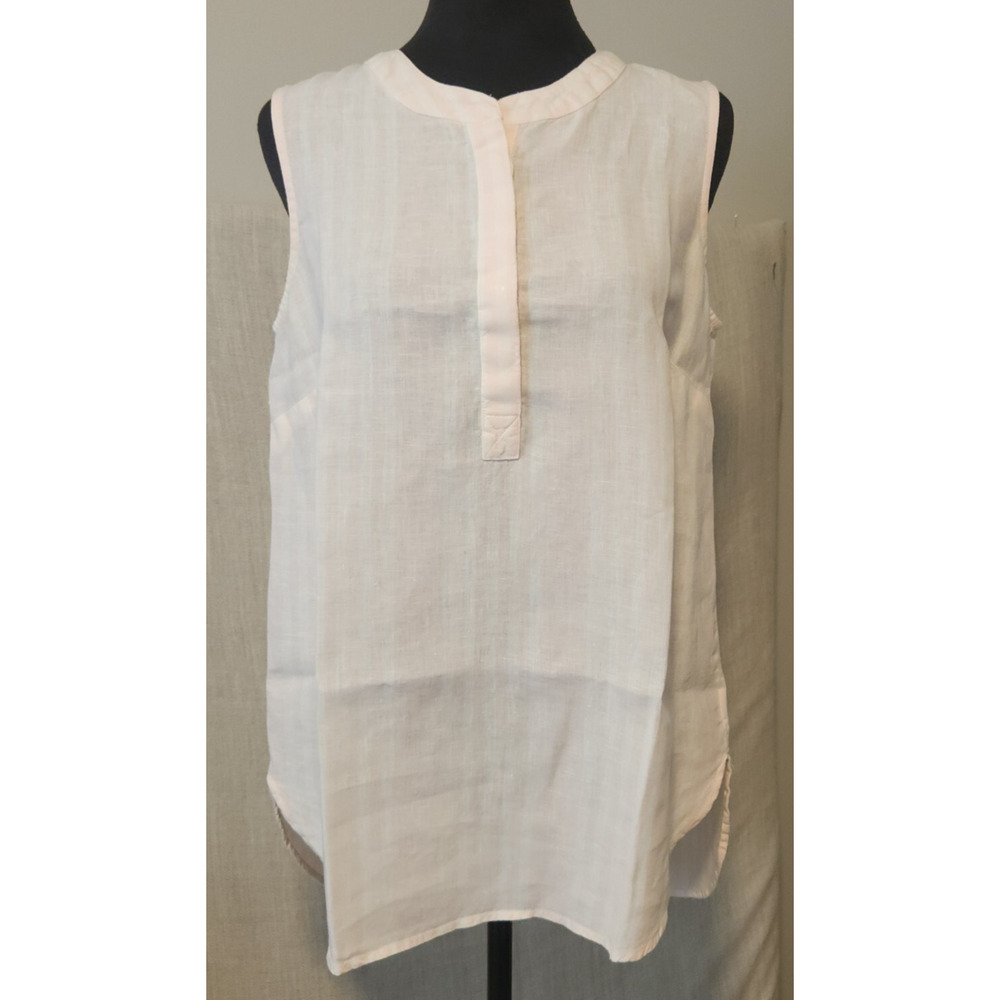 Ellen Tracy Linen Top Shirt Womens Medium Sleeveless Beachy Coastal Vacay